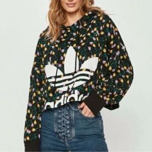 Adidas Hoodie Womens Floral Pullover Sweatshirt Cropped Airplane NEW